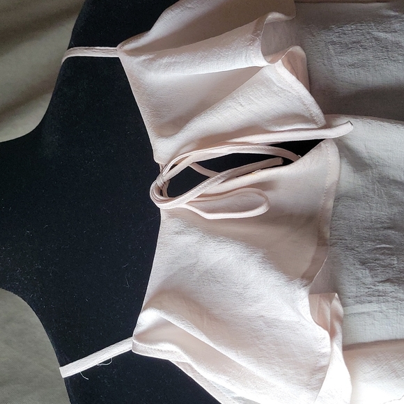 Plush pink nude sleeveless blouse with peak a boo string tie bow - Picture 9 of 10